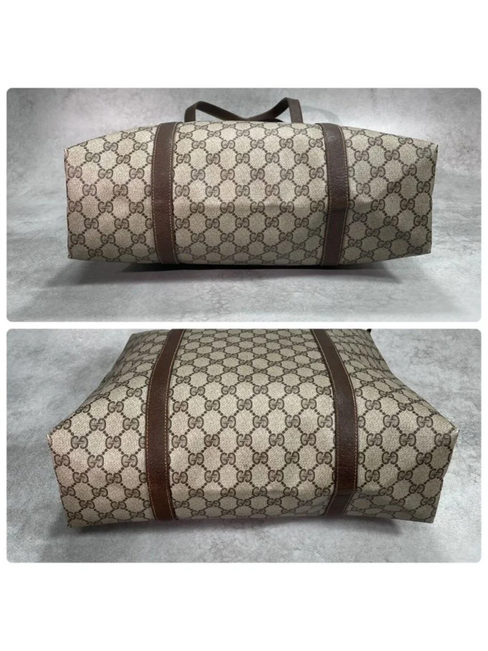 Gucci GG Tote Brown Beige Leather Logo